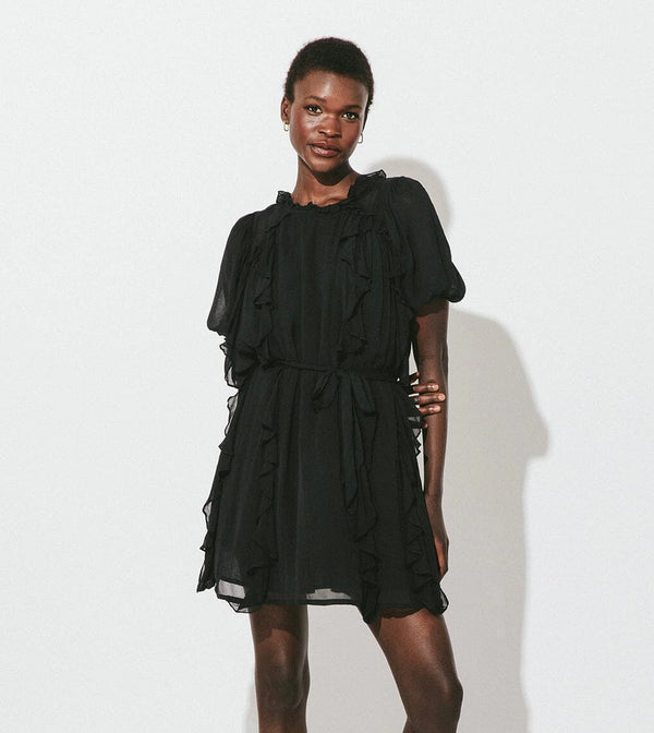 Cleobella Wallis Solid Chiffon Mini Dress Black