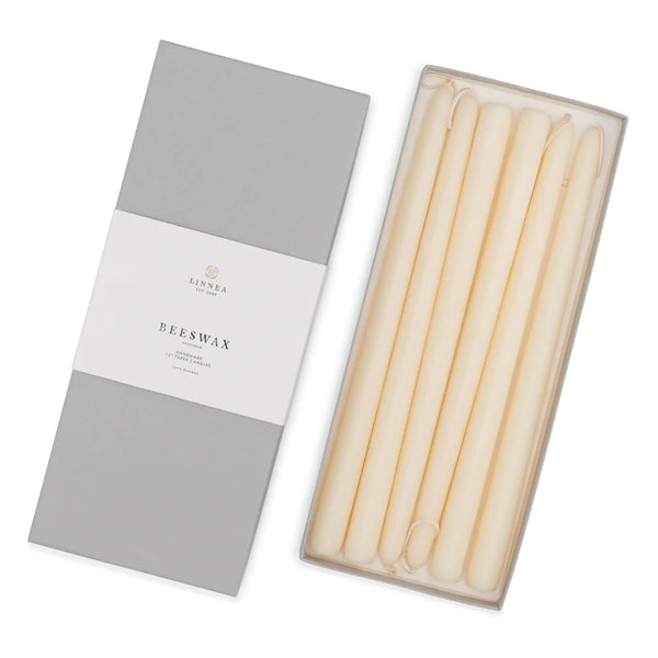 Linnea's Lights Tapers, 12" Ivory - Beeswax, 3 pair