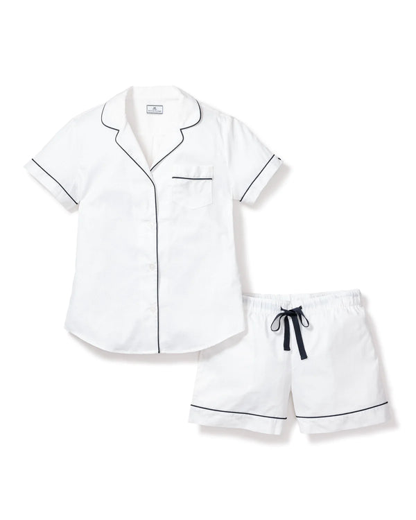 Petite Plume White Short Set with Navy Piping