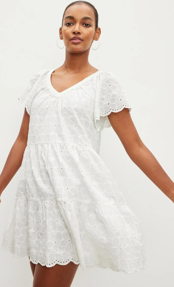Velvet Wynette V-Nck Layer Dress White