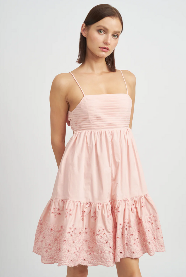 En Saison Cotton Poplin Embroidered Spaghetti Strap Mini Dress Blush Pink