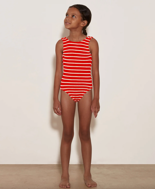 Hunza Kids Classic Swim - M Stripe Crinkle Red/White