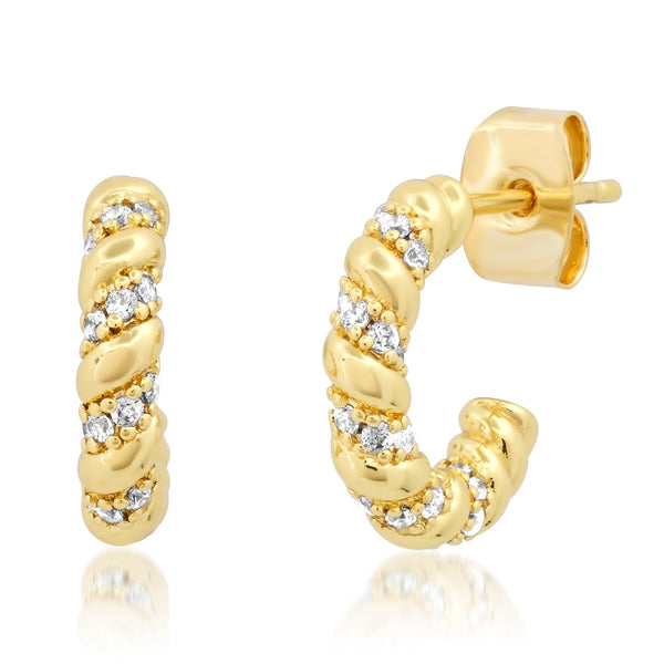 Tai Gold twisted hoop earrings with CZ - length 11mm, width 4mm, width huggie 1.7mm