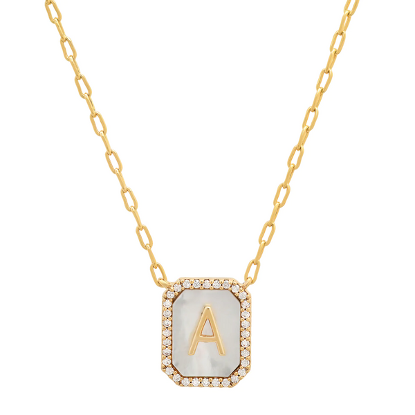 Tai Midi link chain necklace with small MOP initial pendant
