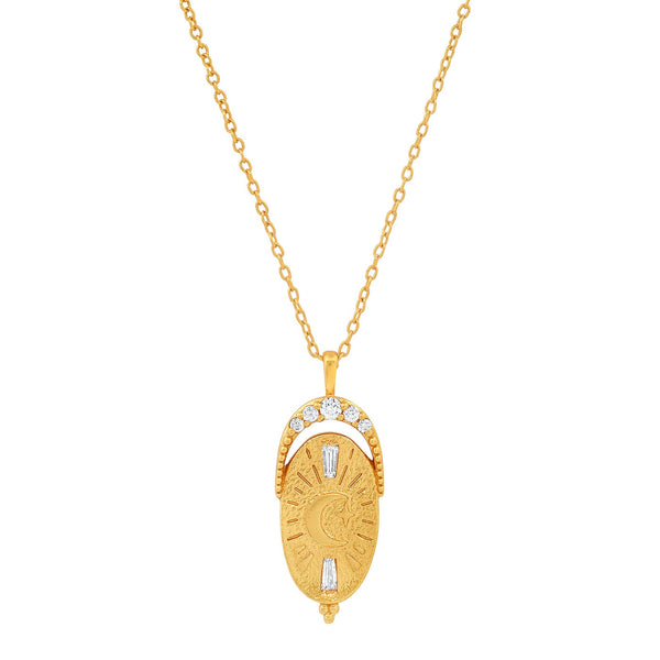 Tai Gold simple chain necklace with oval pendant - crescent moon center