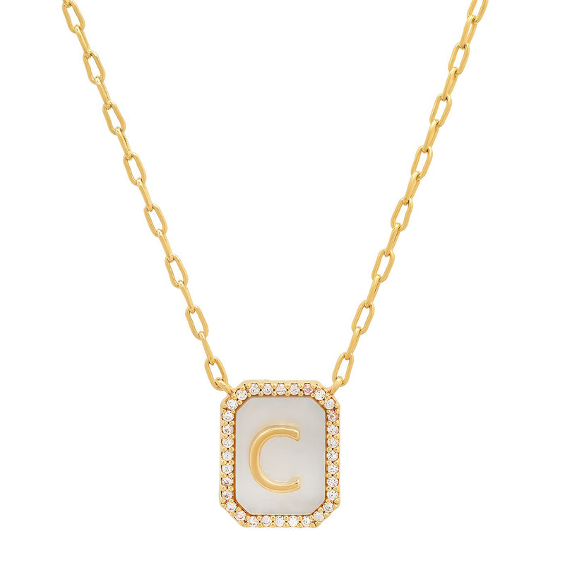 Tai Midi link chain necklace with small MOP initial pendant