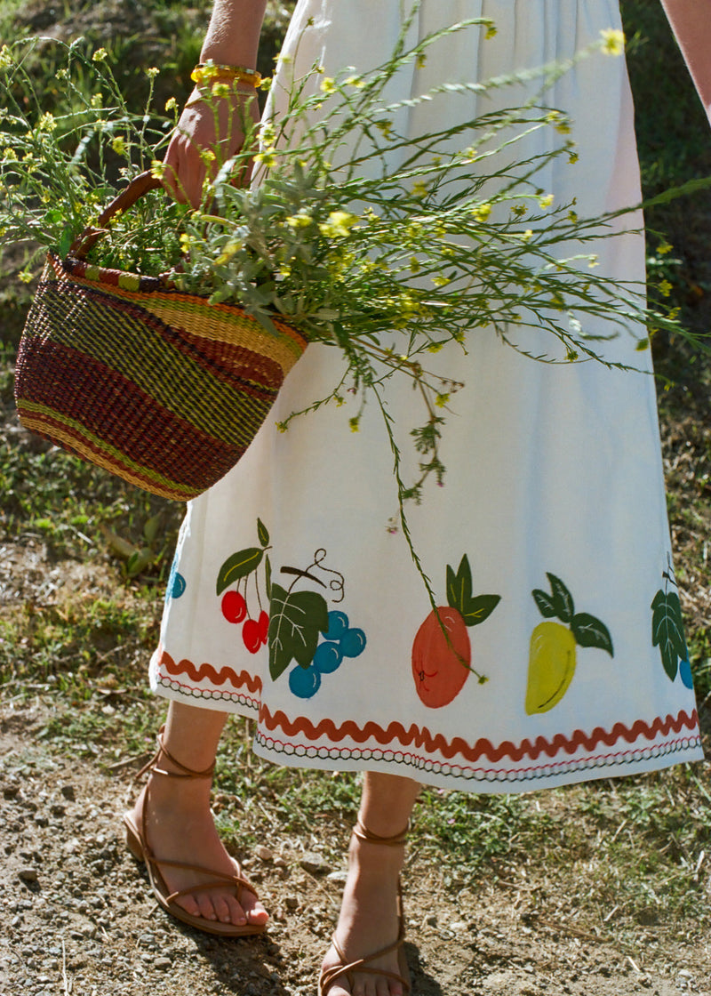 Aaron Skirt White Fruit Applique