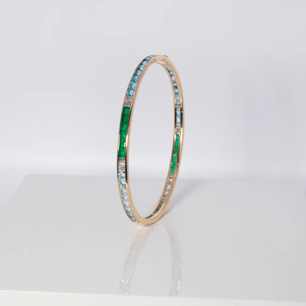 Piper Gore emerald diamond aquamarine blue topaz channel set bangle