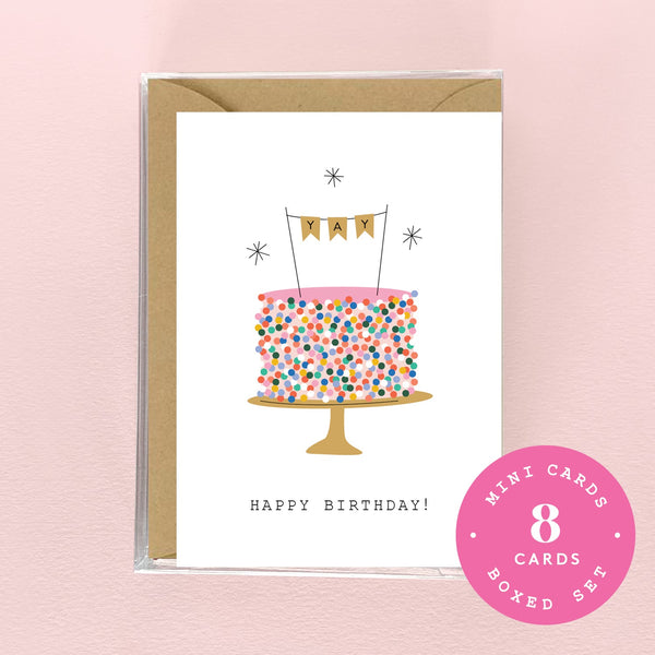 Spaghetti & Meatballs Happy Birthday Sprinkle Cake Mini Boxed Set - 8 Cards