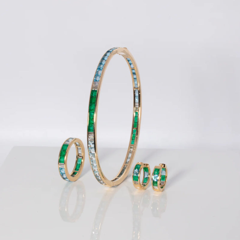 Piper Gore emerald diamond aquamarine blue topaz channel set bangle