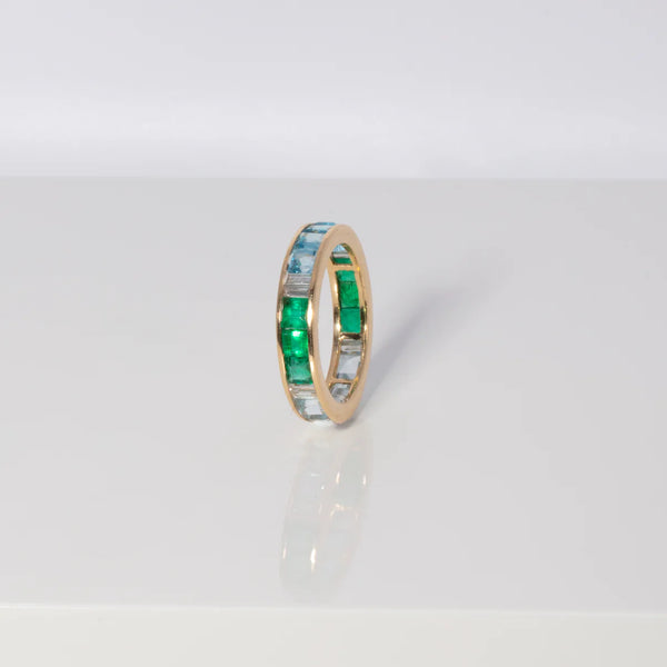 Piper Gore emerald confetti disc skinny band ring