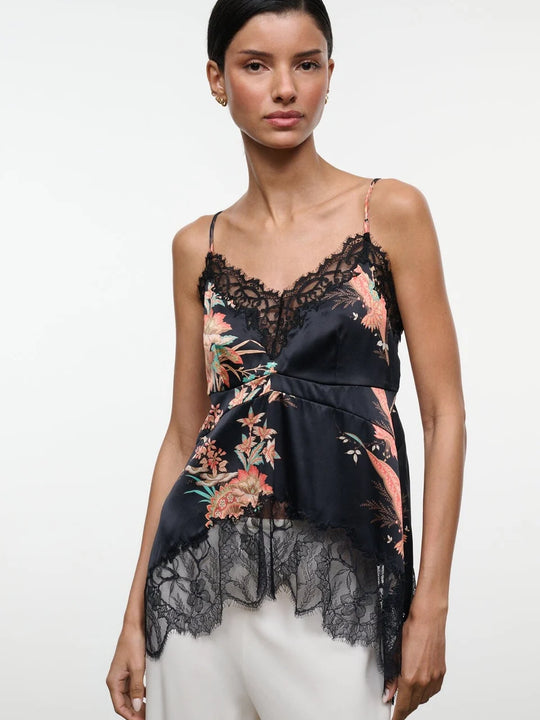 Staud Lina Silk Top Tapestry - Noir