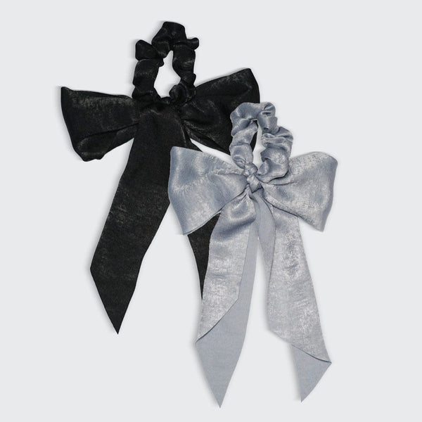 Kit.Sch Satin Scarf Scrunchies - Black/Gray