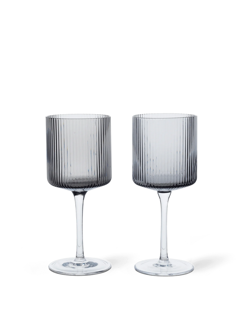 Ferm Ripple White Wine Glasses - Set of 2 - Smoked Grey