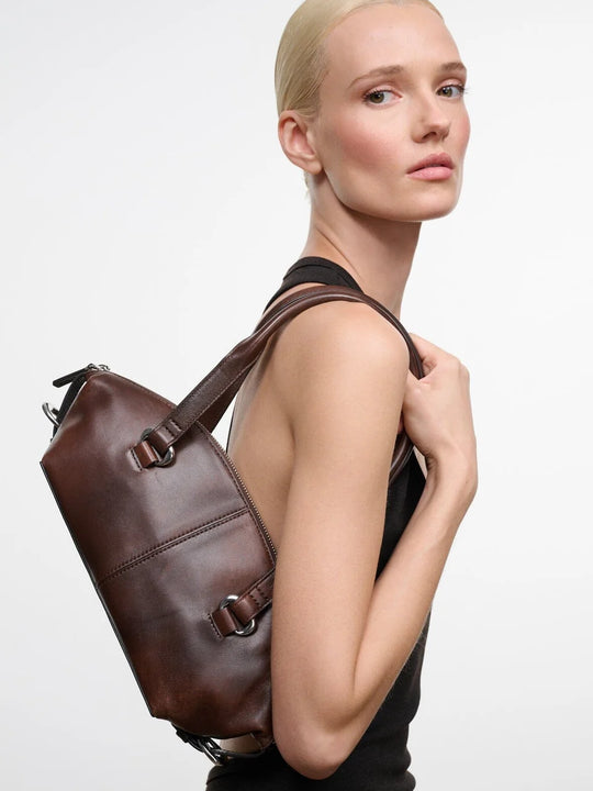 Staud Hester Mini Shoulder Bag - Espresso Distressed
