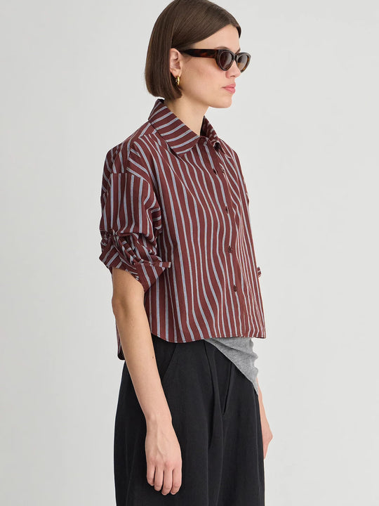 Apiece Apart Cropped Isolde Button Down - Spice Multi Stripe