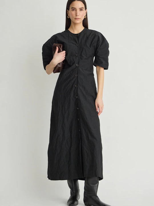 Apiece Apart Noor Button Front Maxi Dress - Black