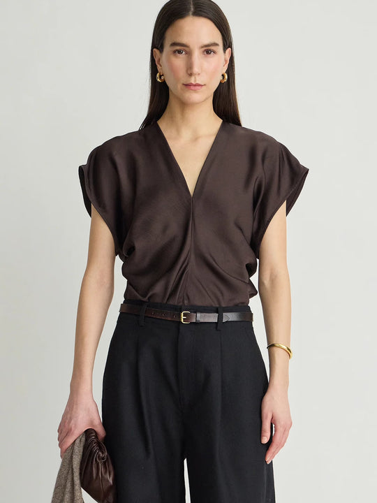Apiece Apart Monde Drape Bias Top - Black Coffee