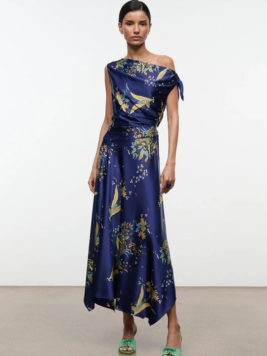 Staud Portia Silk Dress Tapestry - Midnight