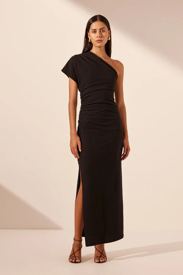 Shona Joy Asymmetrical Midi Dress Black