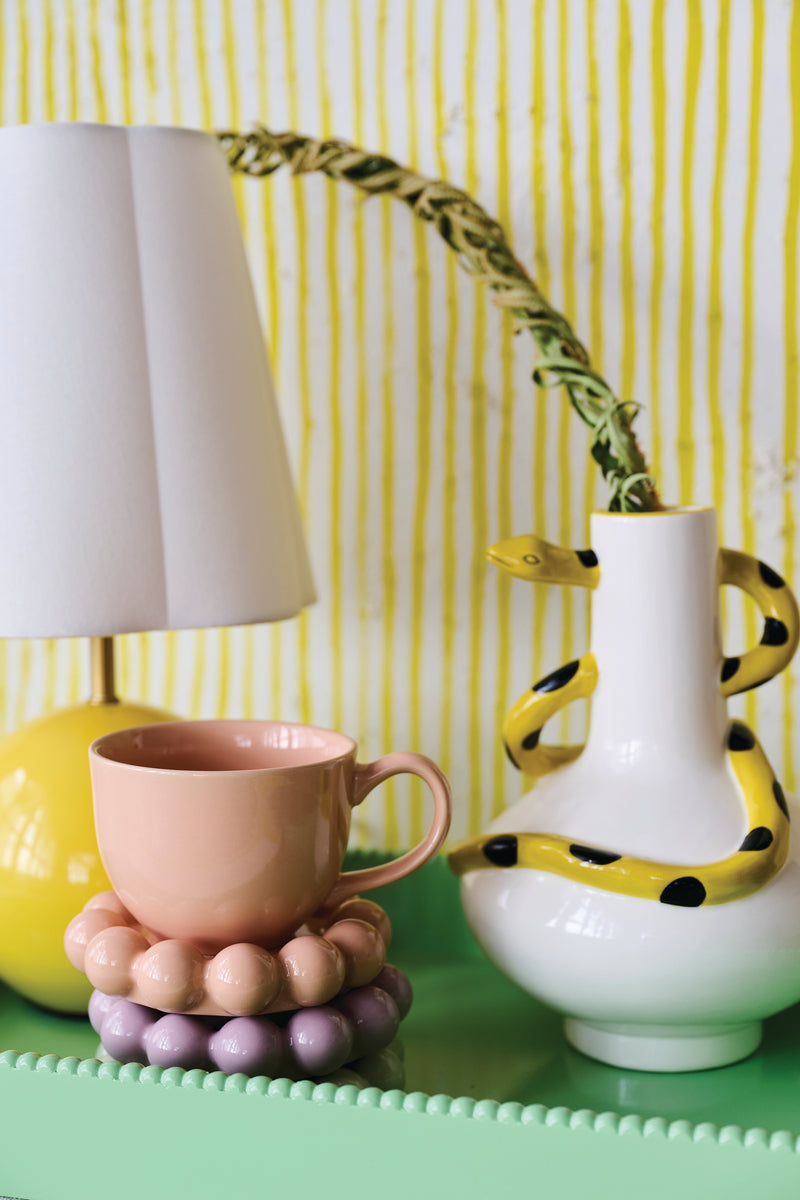 Hazel Mazel S/2 5-1/2" Rdx3-1/4"H Stoneware Mug W Bubble Saucer