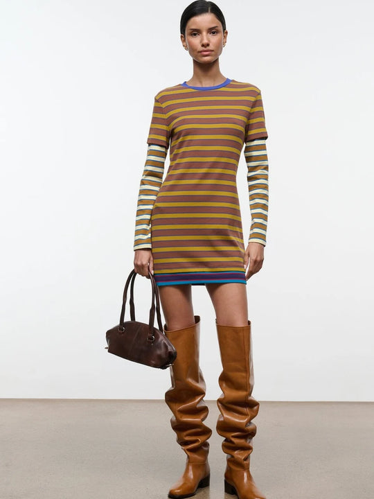Staud Dillon Dress - Cigar/Sonoma Stripe