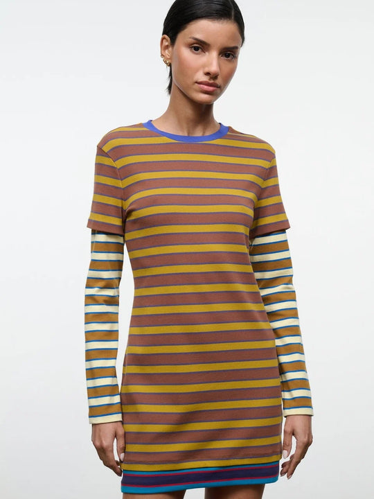 Staud Dillon Dress - Cigar/Sonoma Stripe