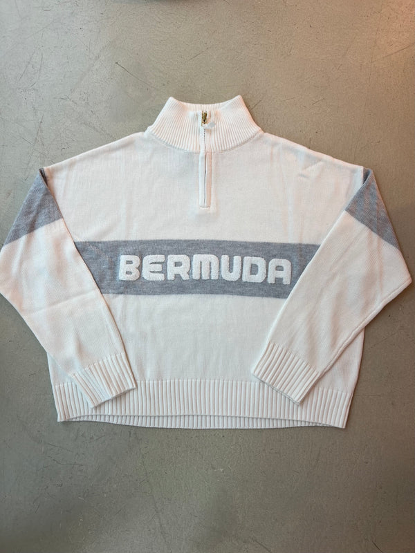 Bermuda+ Block Quarter Zip Ivory/Grey