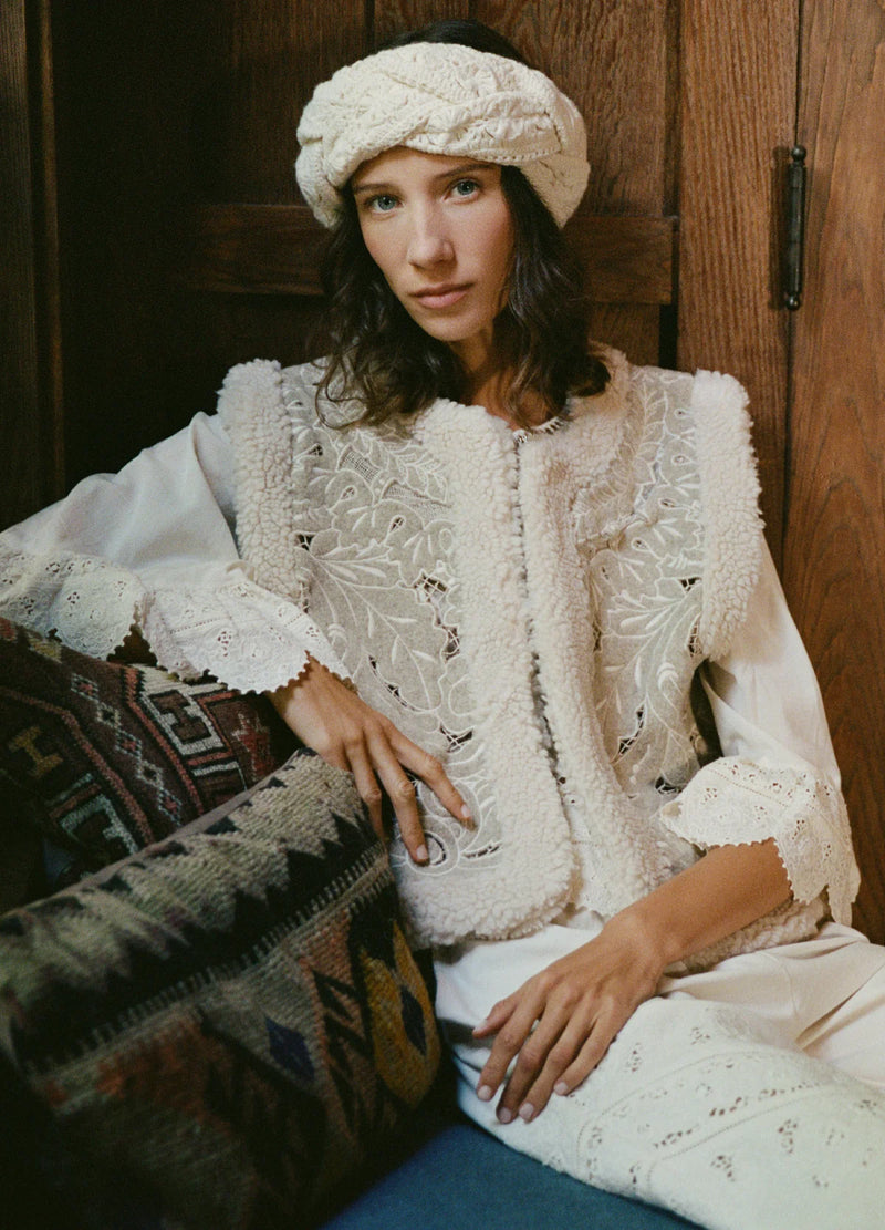 Sea NY Ceci Embroidery Felt Vest Oatmeal