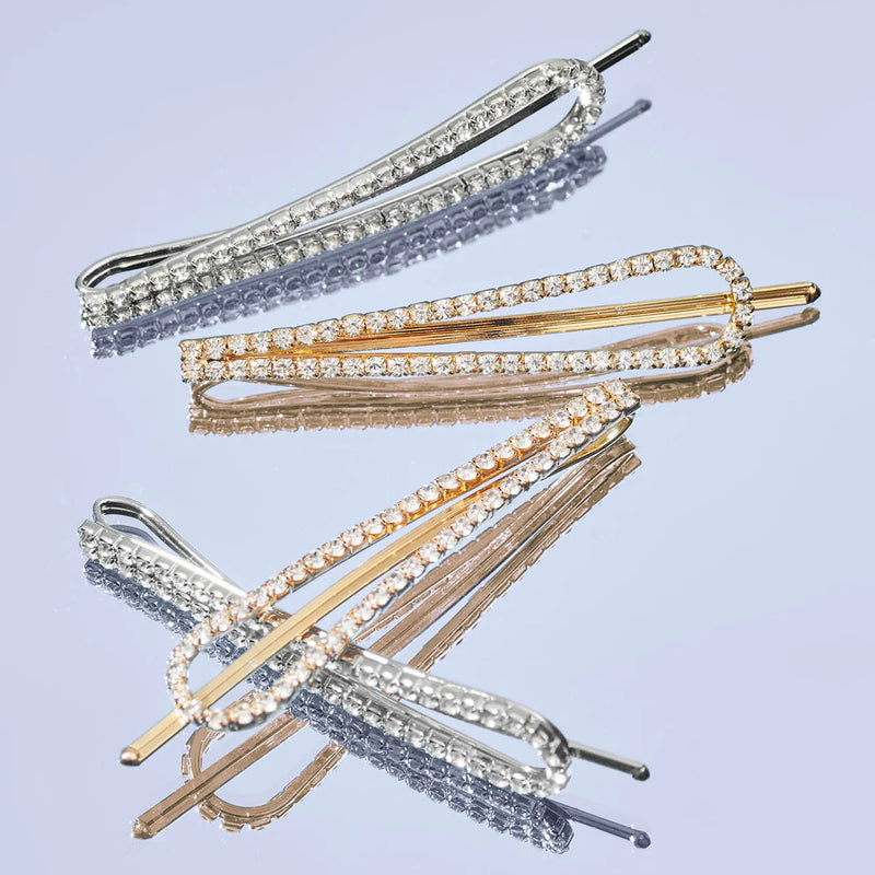 Kit.Sch Metal Rhinestone Drop Bobby Pins 4pcs - Gold and Silver