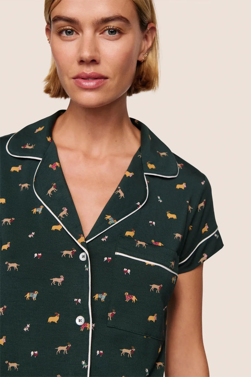 Eberjey Gisele Printed Shortie Pj Holiday Dogs Pine/Ivory