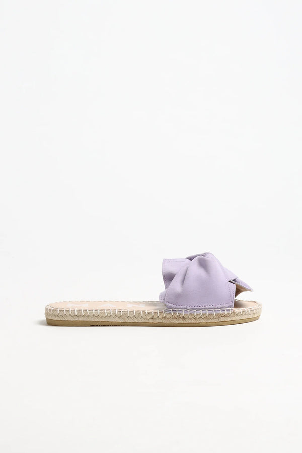 Manebi sandals with knot wisteria lilac soft suede; hamptons