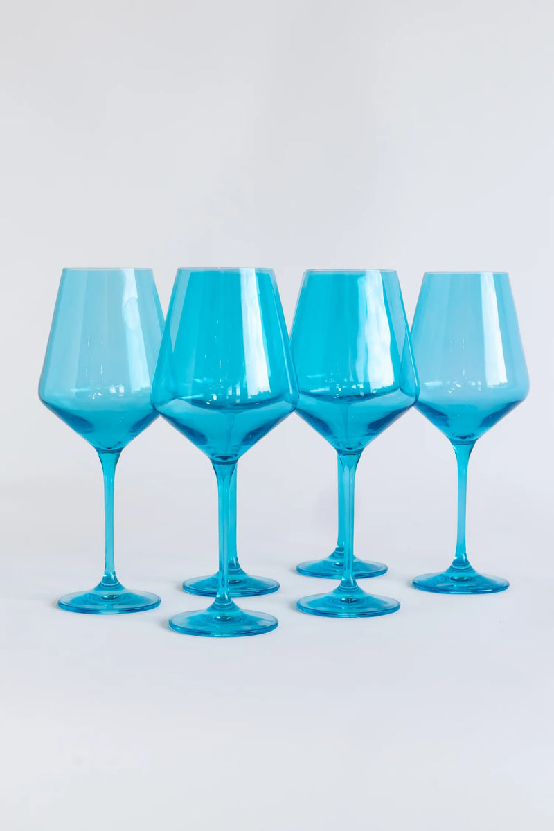 Estelle Colored Glass Wine Stemware Ocean Blue