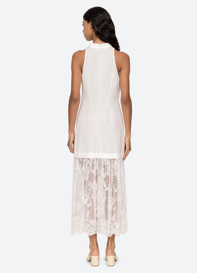 Sea NY Marja Embroidery Mesh Combo Tank Dress Pearl
