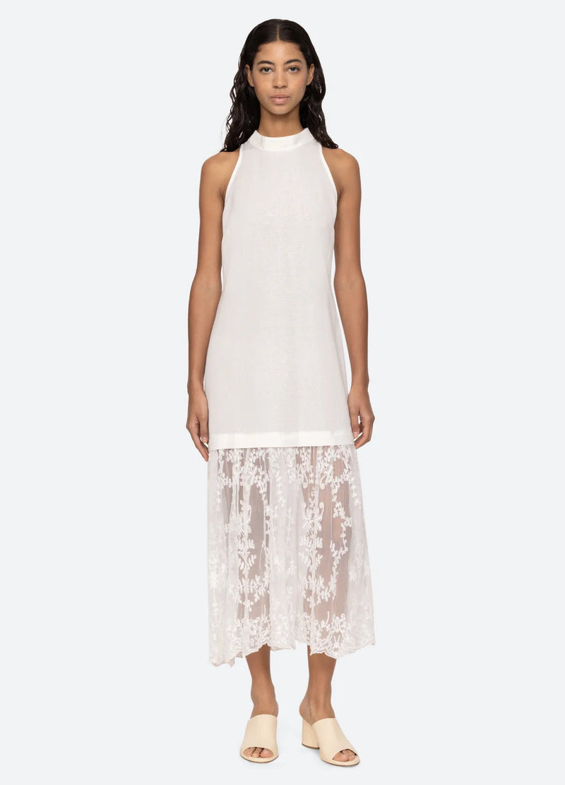 Sea NY Marja Embroidery Mesh Combo Tank Dress Pearl
