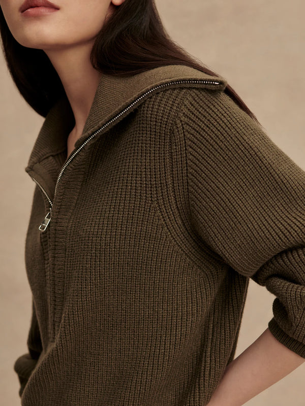 Varley Maura Half Zip Rib Knit - Olive Night