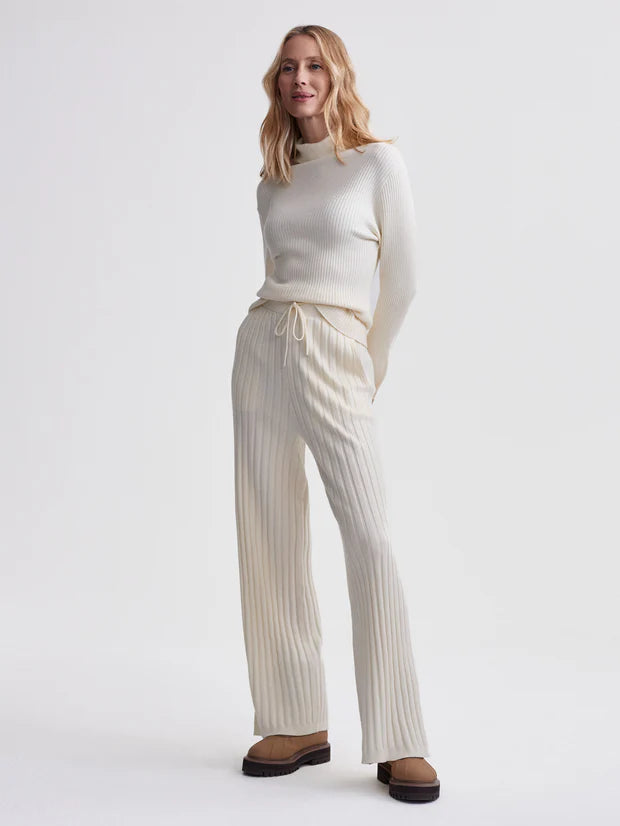 Varley Simeon Wide Rib Knit Trouser - Egret