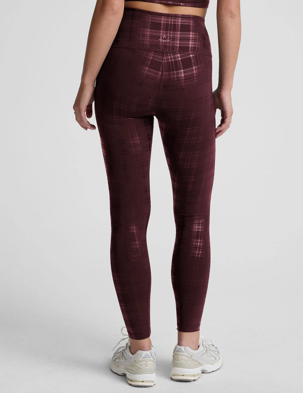 Beyond Yoga High Waisted Midi Legging Plaid Foil Burgundy