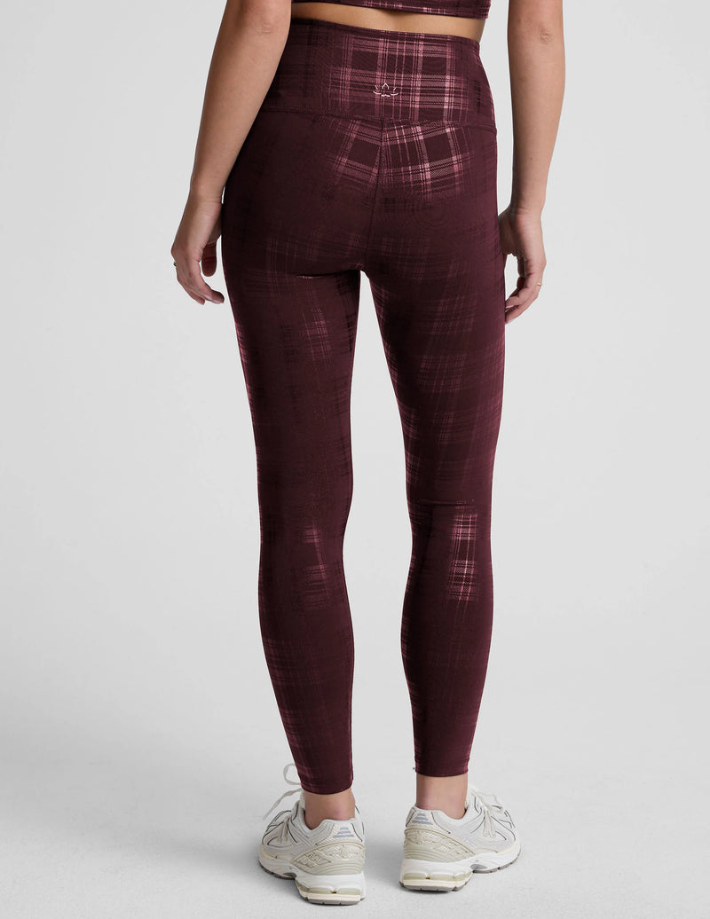 Beyond Yoga High Waisted Midi Legging Plaid Foil Burgundy