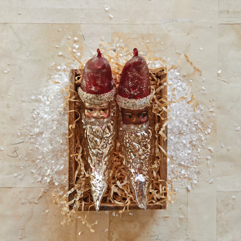 6-1/4"H Hand-Painted Mercury Glass Santa Moon Ornament w/ Glitter, Red & Silver Finish