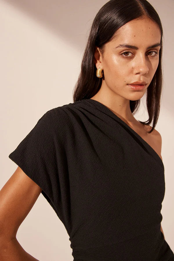 Shona Joy Asymmetrical Midi Dress Black