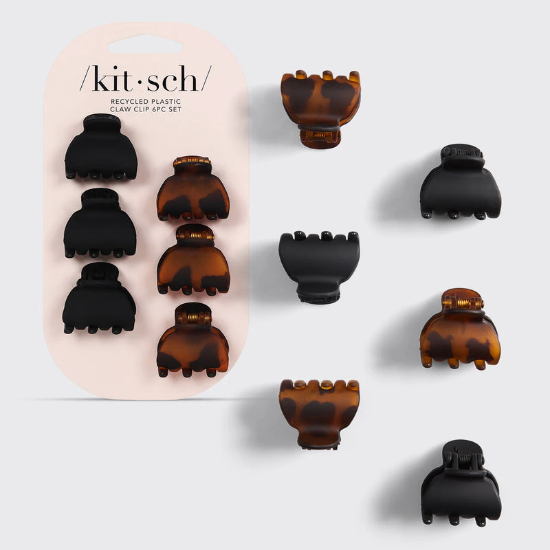 Kit.Sch Recycled Plastic X-Small Claw Clips 6pc Set- Black and Tort
