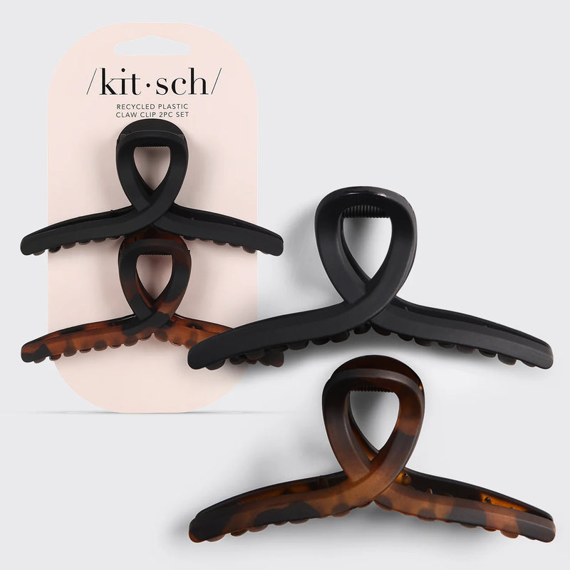 Kit.Sch Recycled Plastic Large Loop Claw Clips 2pc Set- Black and Tort