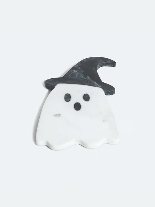 A Potion Ghost with Witch Hat Marble Charcuterie Board