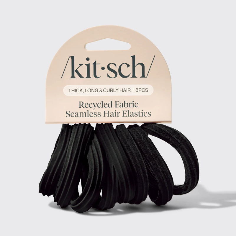 Kit.Sch Recycled Fabric Seamless Hair Elastics 8pc Set- Black