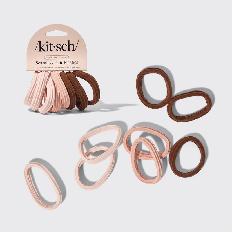 Kit.Sch Recycled Fabric Seamless Hair Elastics 8pc Set- Rosewood