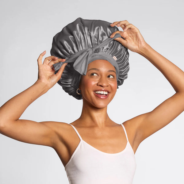 Kit.Sch Adjustable Oversized Satin Bonnet- Charcoal