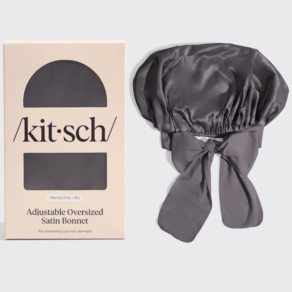 Kit.Sch Adjustable Oversized Satin Bonnet- Charcoal
