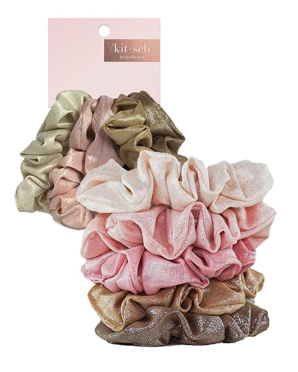 Kit.Sch Metallic Scrunchies 5pc - Blush/Mauve