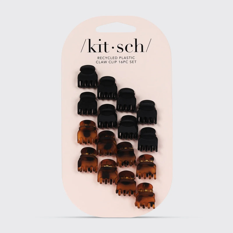 Kit.Sch Recycled Plastic Mini Claw Clips 16pc Set- Black and Tort